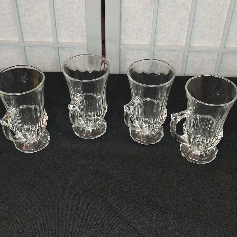 Vintage Soga Japan Mugs Handled Cups Clear Pressed Glass Set Of 4